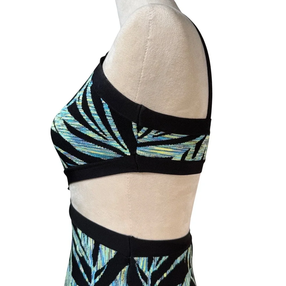 BCBGMAXAZRIA Cutout Mini Dress XS Tropical Palm Print Resortwear‎ Summer Party